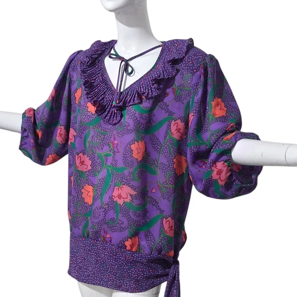 Vintage Assorti Susan Freis Floral  Bohemian‎ Women's size Large Maximalist Top